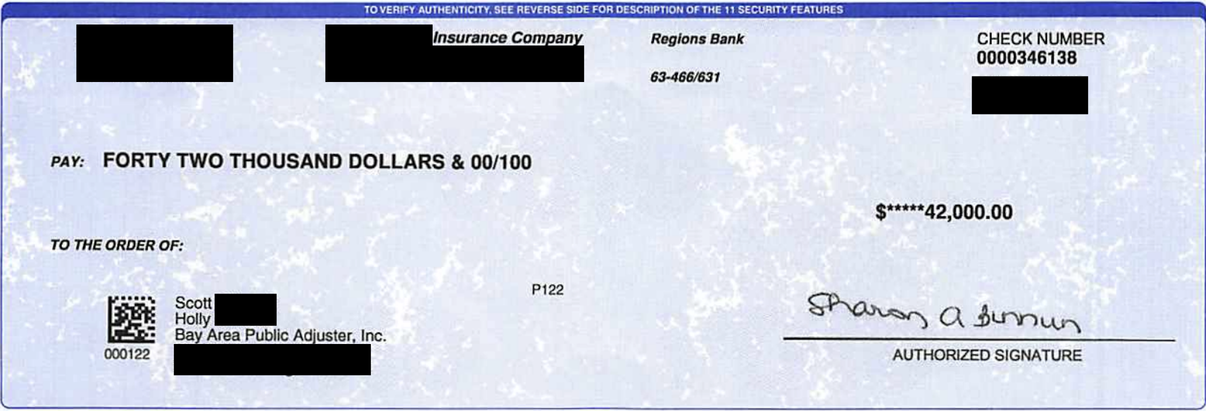 Complete redacted payment verification for case 6