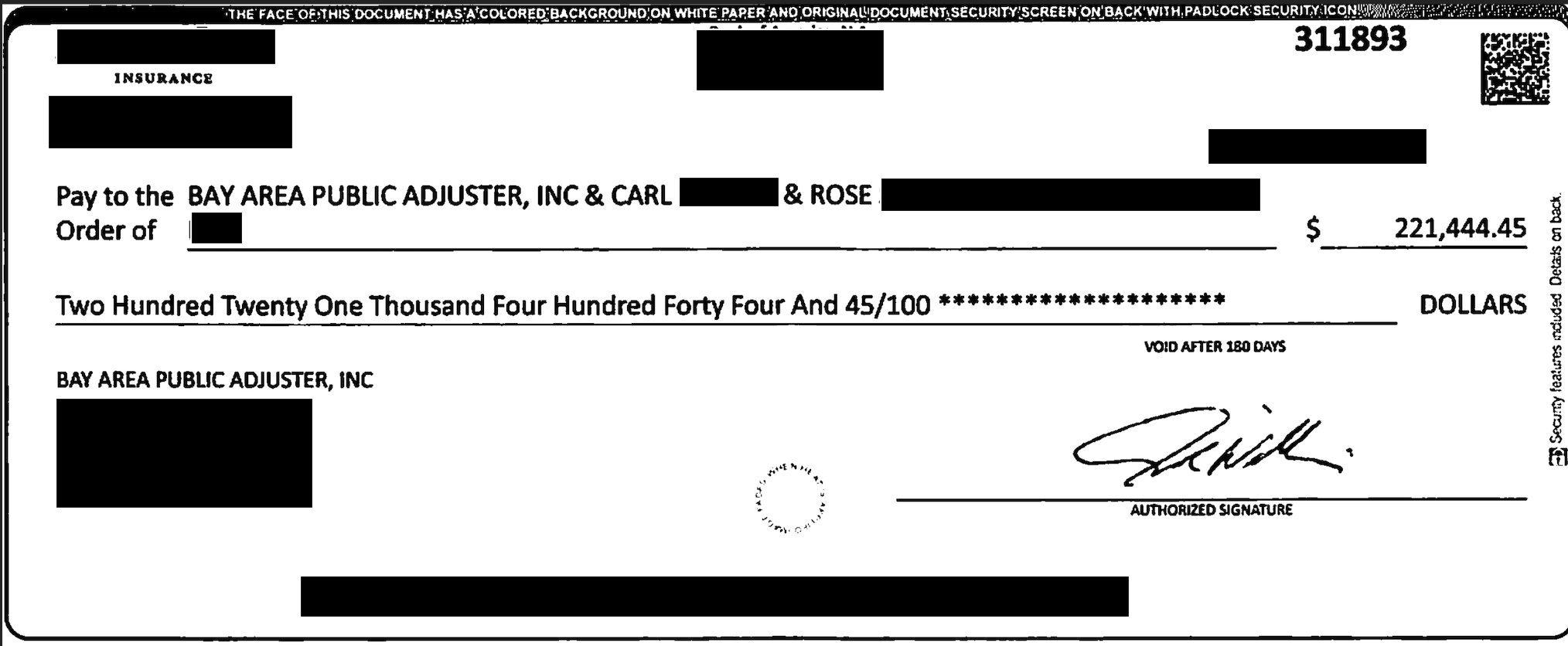 Complete redacted payment verification for case 2, document 2