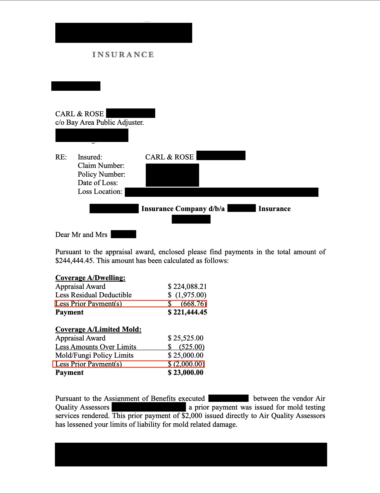 Complete redacted payment verification for case 2, document 1