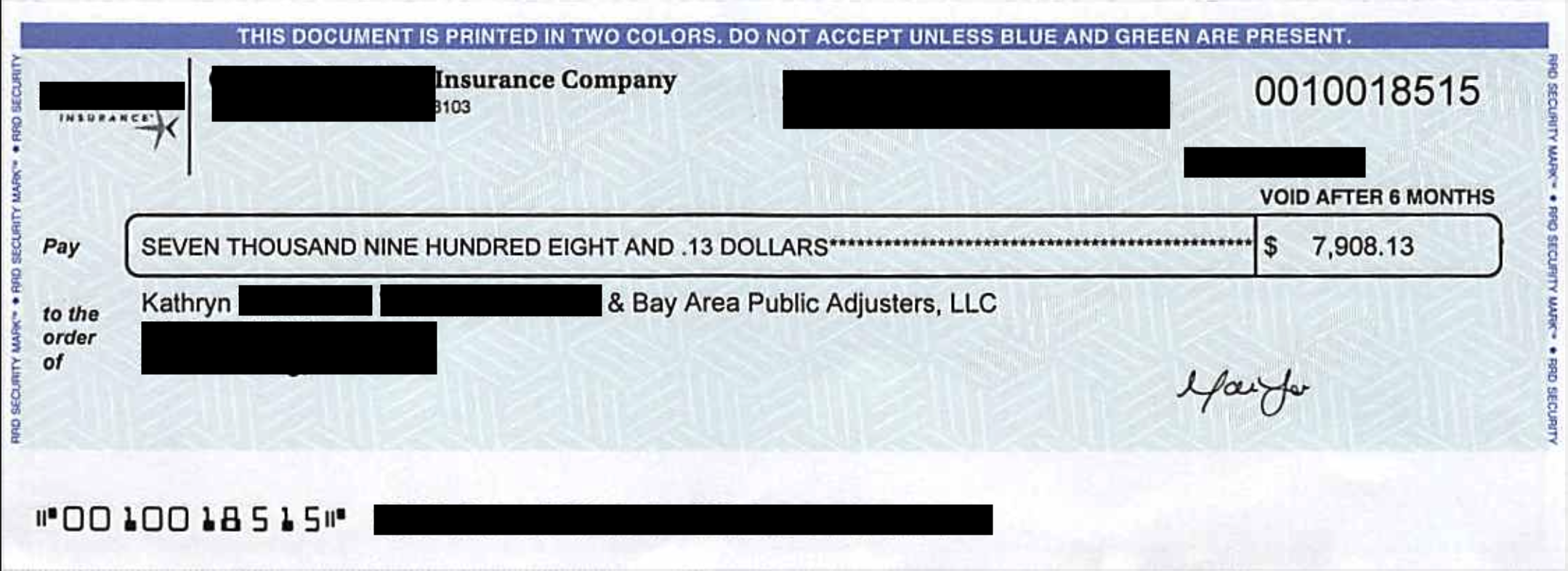 Complete redacted payment verification for case 7
