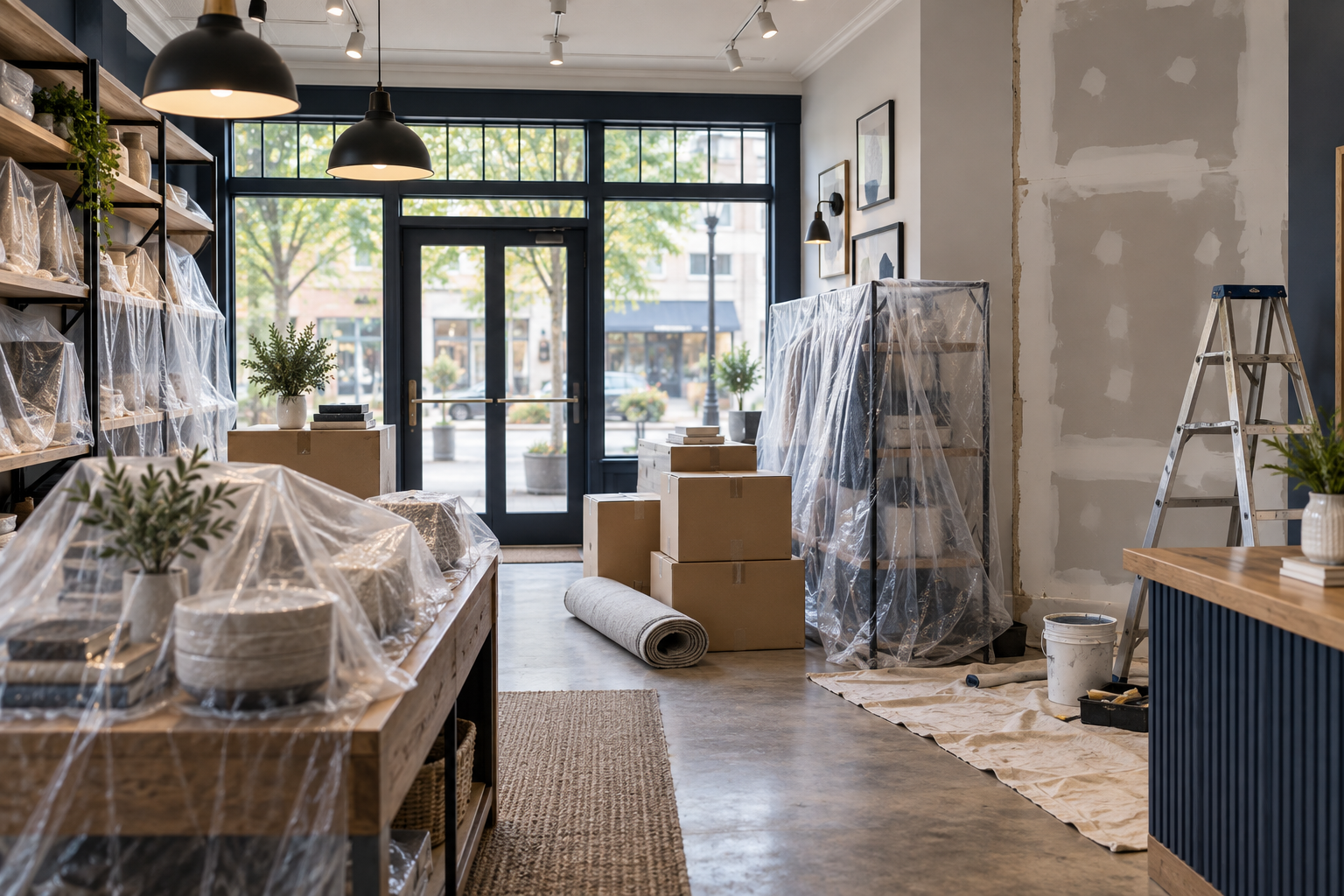 Interior repair work in a retail shop.