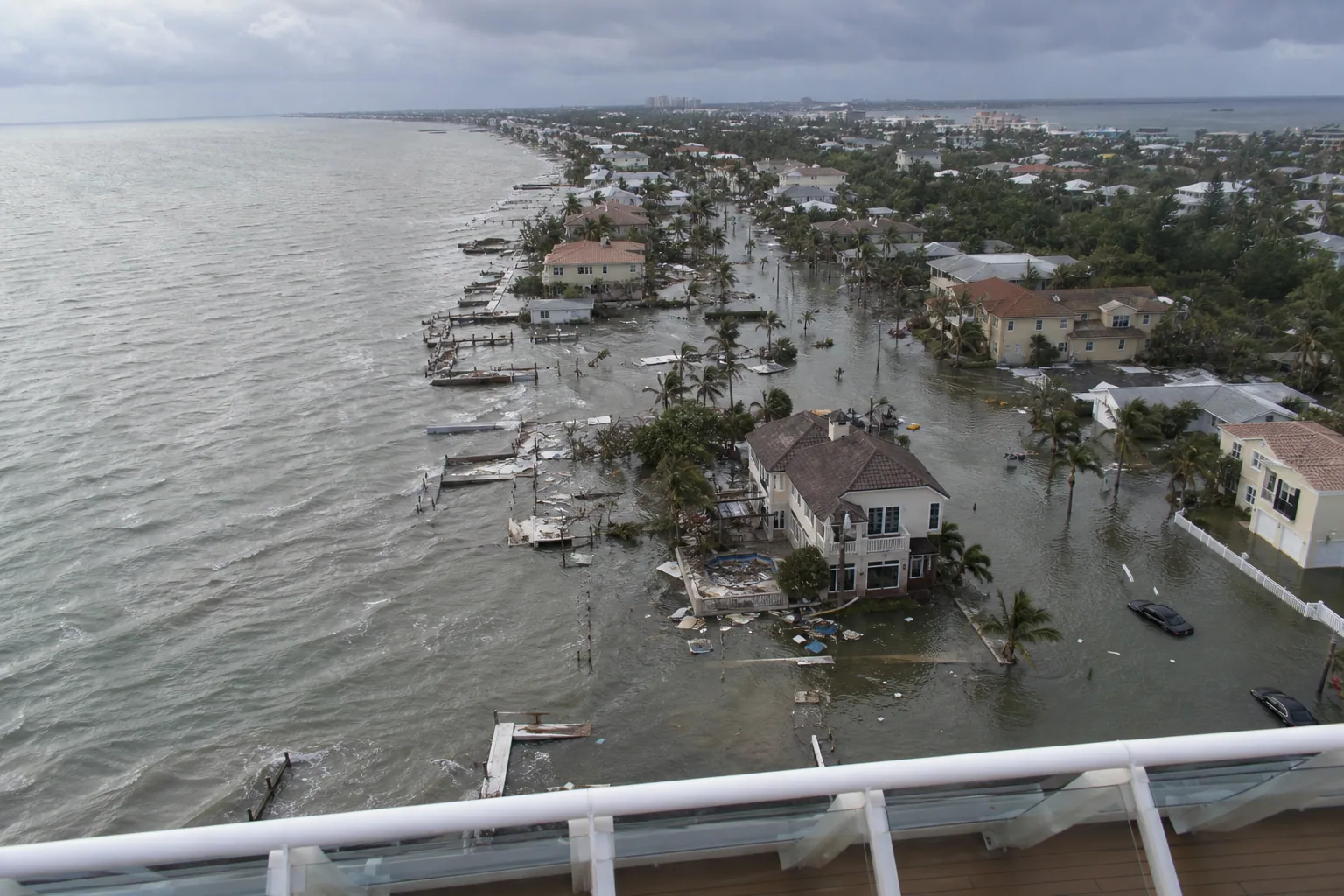 Coastal neighborhood affected by rising floodwater